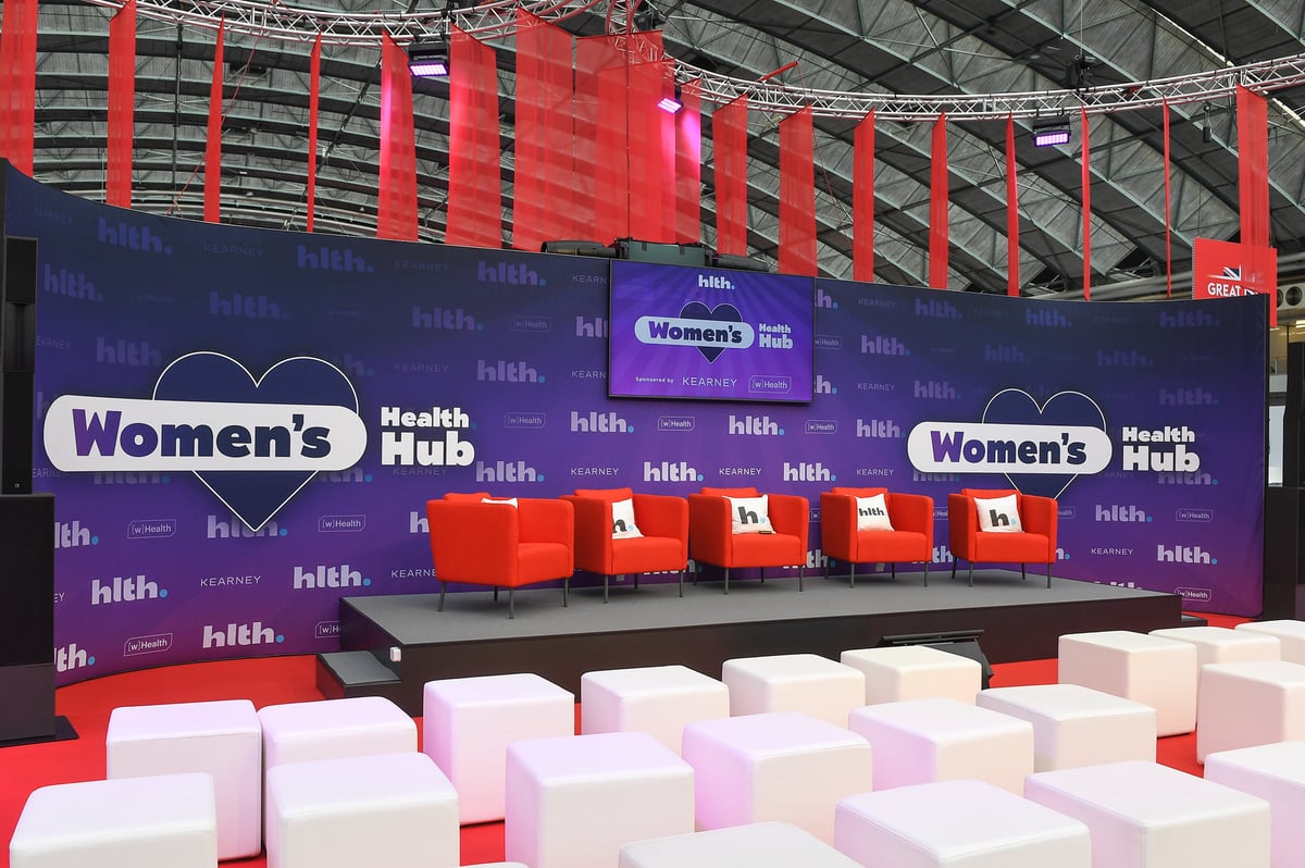 Image of a GES delivered theatre with reusable event furniture on display.